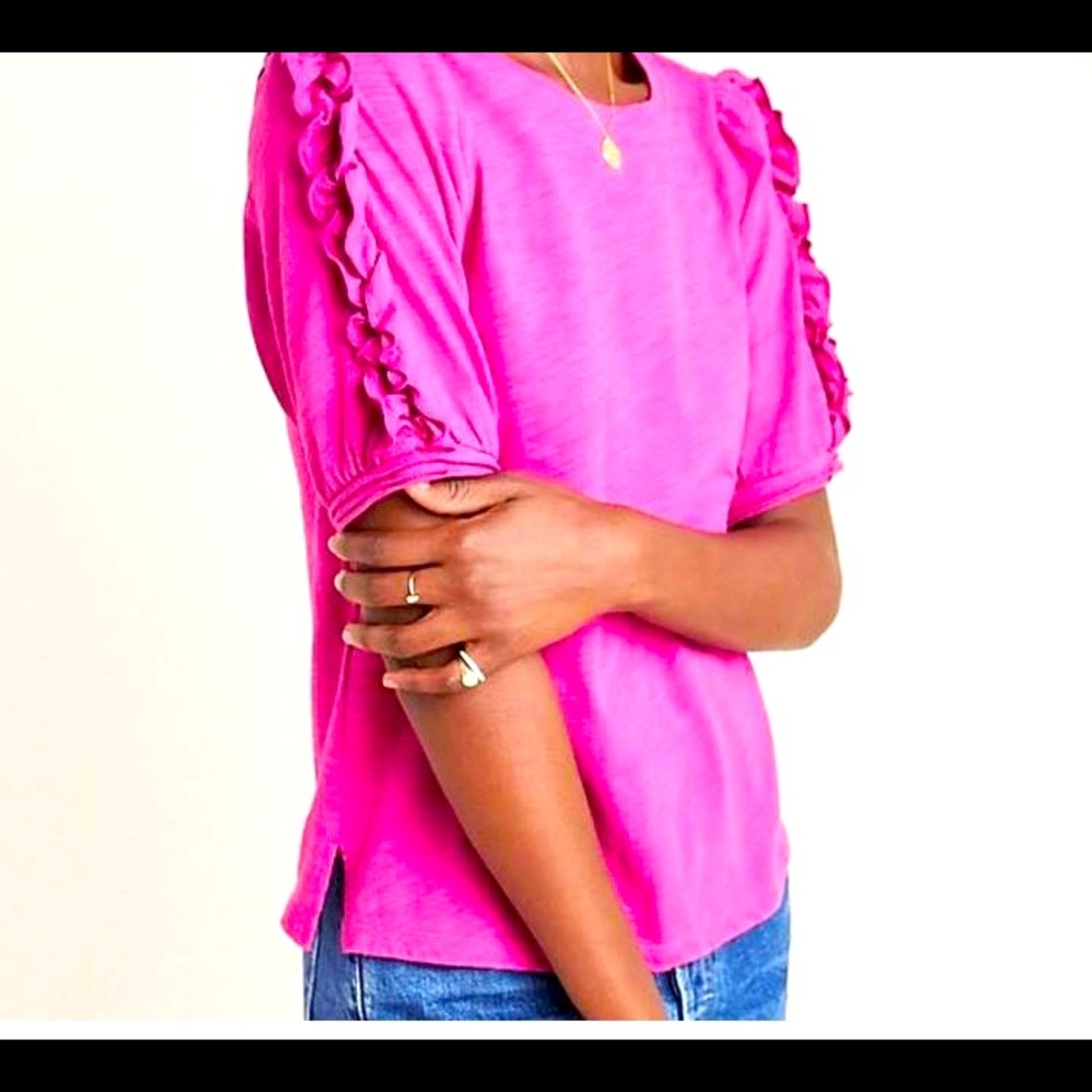 Anthropoloie Maeve Clemence  pink ruffle short sleeve top.